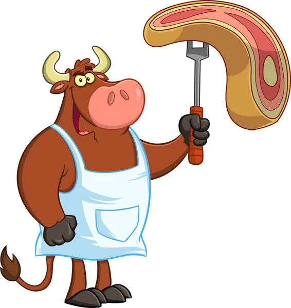 Ilustración Personaje Chef Toro Con Carne — Vector de stock