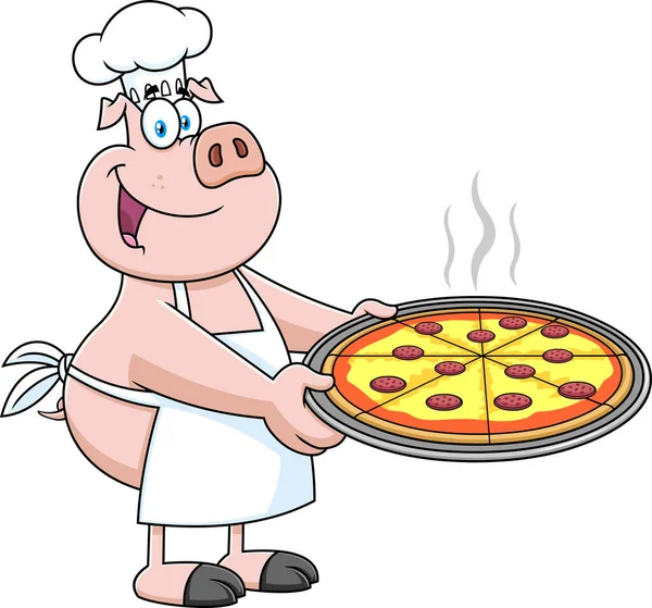 Мультяшна Ілюстрація Кухарської Свині Піцою — стоковий вектор