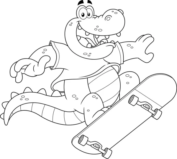 Illustration Krokodil Med Skateboard — Stock vektor