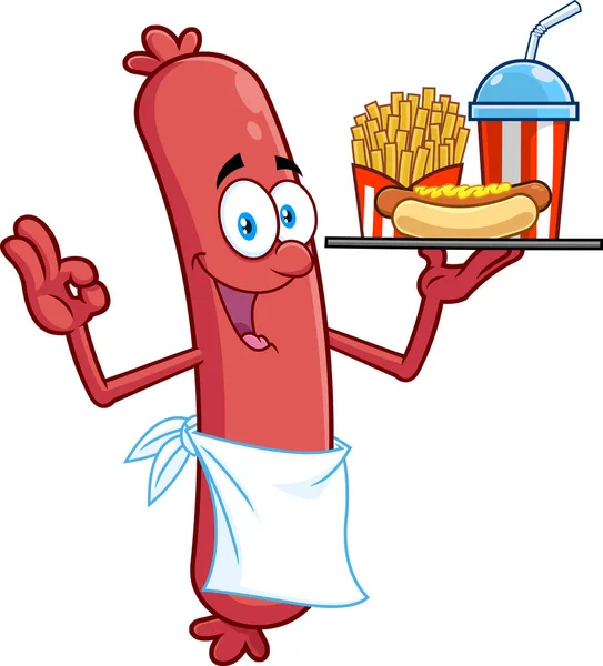 Illustration Cartoon Sausage Character Fast Food — Stock vektor