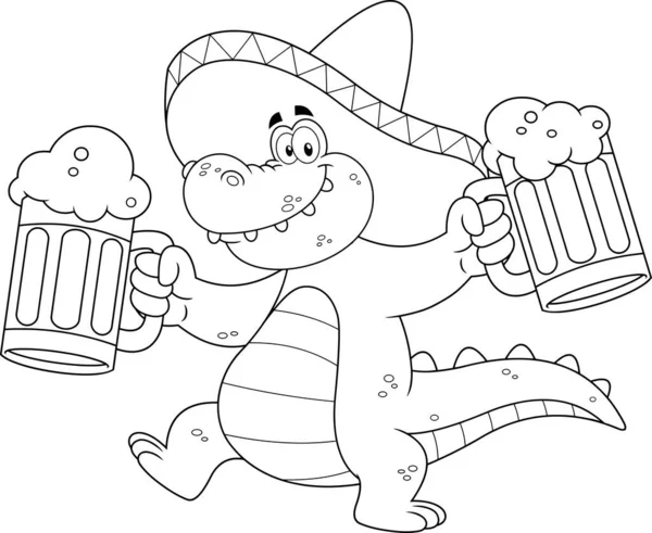 Ilustración Cocodrilo Dibujos Animados Con Una Cerveza — Vector de stock