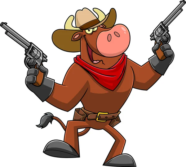 Cartoon Illustration Bull Hunter Gun — Vettoriale Stock