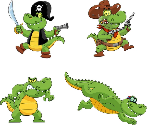 Vector Illustration Cute Cartoon Crocodile Mascot — Stockvektor