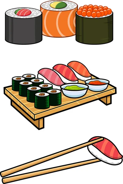 Sushi Set Isolato Sfondo Bianco — Vettoriale Stock