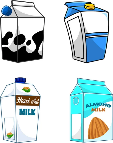 Cartoon Different Milk Carton Box Vector Hand Drawn Collection Set — ストックベクタ