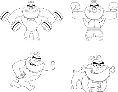 Bir dizi komik çizgi film karakteri. bulldog illüstrasyonu