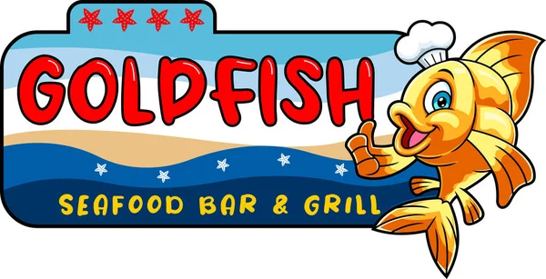 Vector Illustration Cute Cartoon Fish Chef Seafood Bar Logo — Stockvektor