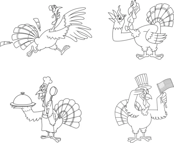 Cartoon Characters Turkeys Illustration — 스톡 벡터