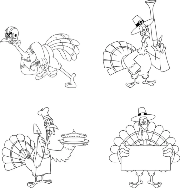 Cartoon Characters Turkeys Illustration — ストックベクタ