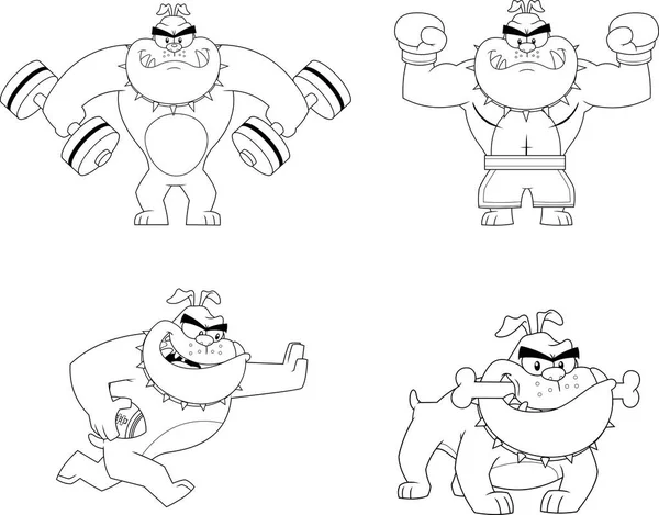 Set Funny Cartoon Characters Bulldogs Illustration — Archivo Imágenes Vectoriales