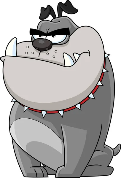 Angry Gray Bulldog Cartoon Mascot Character Spiked Collar Vector Hand — Vector de stock