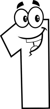 Funny Number One 1 Cartoon Character. Raster Illustration Isolated On Transparent Background