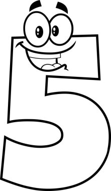 Funny Number Five 5 Cartoon Character. Raster Illustration Isolated On Transparent Background