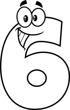 Funny Number Six 6 Cartoon Character. Raster Illustration Isolated On Transparent Background