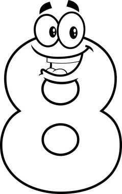 Funny Number Eight 8 Cartoon Character. Raster Illustration Isolated On Transparent Background