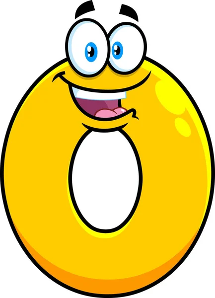 Funny Yellow Number Zero Cartoon Character Raster Illustration Isolated Transparent — Stok Vektör