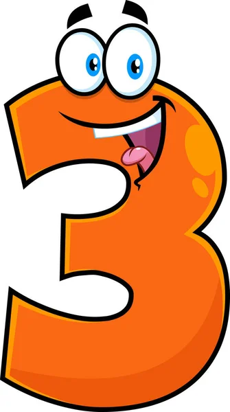 Funny Orange Number Three Cartoon Character Raster Illustration Isolated Transparent — Vettoriale Stock