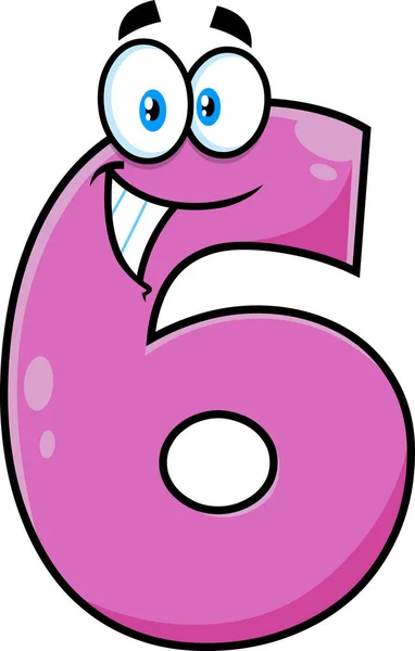 Funny Pink Number Six Cartoon Character Raster Illustration Isolated Transparent — Vetor de Stock