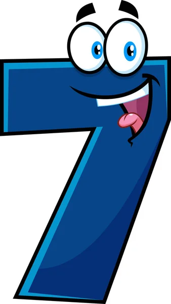 Funny Blue Number Seven Cartoon Character Raster Illustration Isolated Transparent — Vettoriale Stock