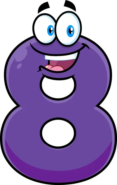 Funny Purple Number Eight Cartoon Character Raster Illustration Isolated Transparent — Stock Vector