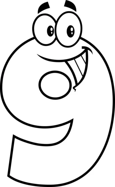 Смішний Номер Дев Ять Дев Ять Персонажів Мультфільму Растрова Ілюстрація — стоковий вектор