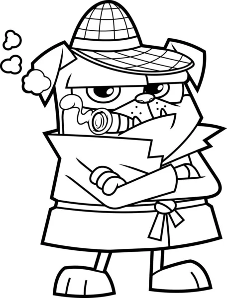 Cute Detective Pug Dog Cartoon Character Thinks Smoking Cigar Raster — Stok Vektör