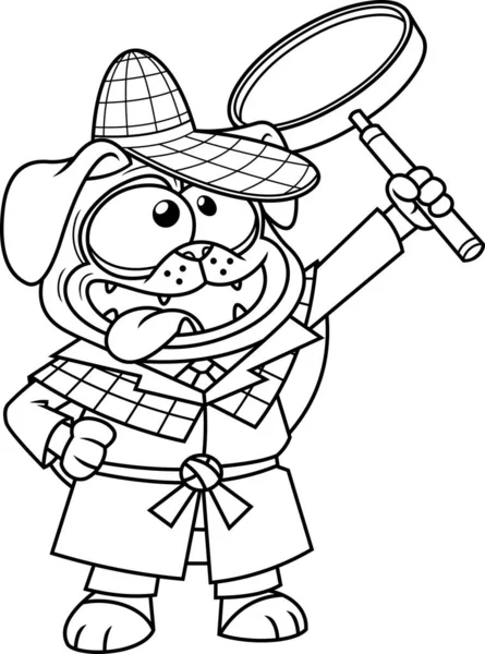 Detective Pug Dog Cartoon Character Looking Items Magnifying Glass Raster — Vettoriale Stock