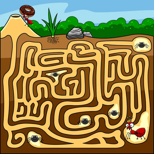 Cartoon Maze Game Education Kids Which You Have Help Ants — Vector de stock
