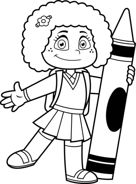 Smiling African American School Girl Cartoon Character Holding Crayon Raster — Archivo Imágenes Vectoriales