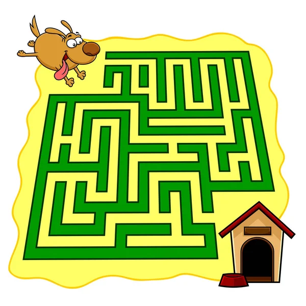 Cartoon Maze Game Education Kids Help Dog Get His House — Vector de stock