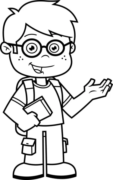 Happy School Boy Cartoon Character Textbook Vector Hand Drawn Illustration — Stock vektor