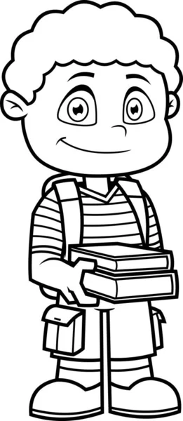 Smiling African American School Boy Cartoon Character Backpack Holding Textbooks — Vector de stock
