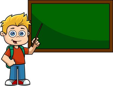 Karatahtanın yanındaki bir karikatür öğrencisinin vektör çizimi