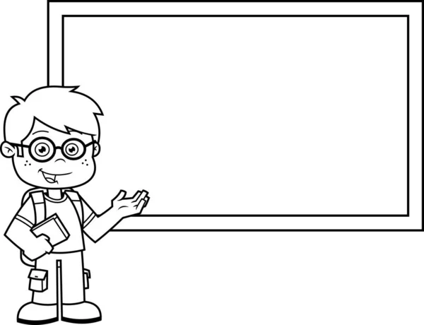 Vektor Illustration Eines Cartoon Schuljungen Der Nähe Der Tafel — Stockvektor