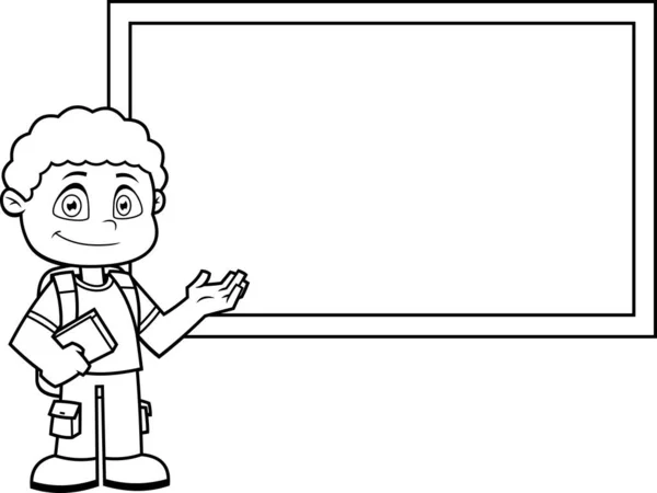 Vektor Illustration Eines Cartoon Schuljungen Der Nähe Der Tafel — Stockvektor