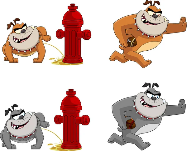 Caracteres Mascote Desenhos Animados Bulldog Conjunto Coleção Desenhada Mão Vetorial — Vetor de Stock