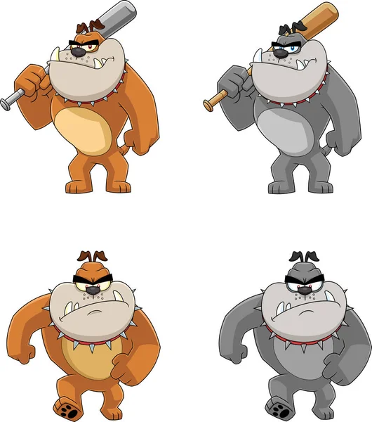 Bulldog Cartoon Mascotte Karakters Vector Met Hand Getrokken Collectieset Geïsoleerd — Stockvector