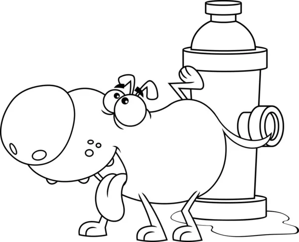 Personaggio Del Fumetto Happy Dog Delineato Con Sporgere Lingua Pisciare — Vettoriale Stock