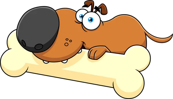 Happy Dog Personagem Dos Desenhos Animados Osso Gnawing —  Vetores de Stock