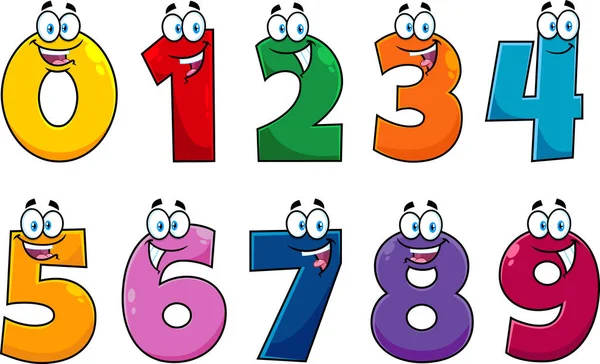 Funny Number Cartoon Characters Set Colectare Mâinilor Vectoriale Izolat Fundal — Vector de stoc