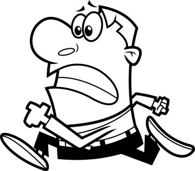 İş adamı çizgi film karakteri işe geç kalıyor. Raster Hand Çizim Resimleri Beyaz Arkaplanda İzole Edildi