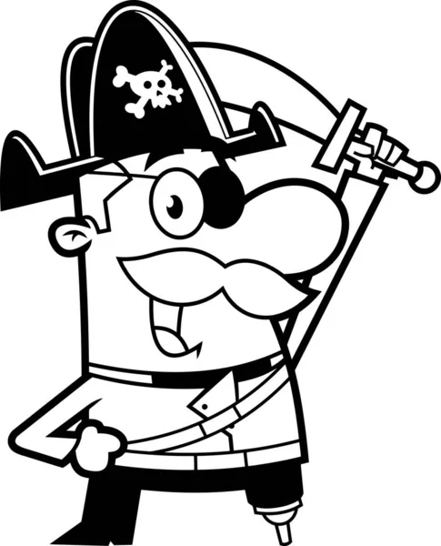 Pirat Tecknad Karaktär Med Ett Svärd Raster Hand Tecknad Illustration — Stock vektor