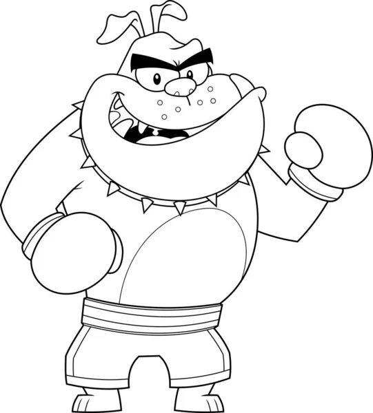 Bulldog Çizgi Film Karakteri Boksörü Dövüşmeye Hazır Raster Hand Çizim — Stok Vektör