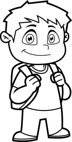 Happy School Boy Postać Kreskówek Plecakiem Raster Ręcznie Rysowane Ilustracji — Wektor stockowy