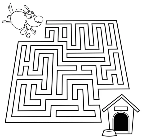 Cartoon Maze Game Educación Para Los Niños Ayudan Perro Llegar — Vector de stock