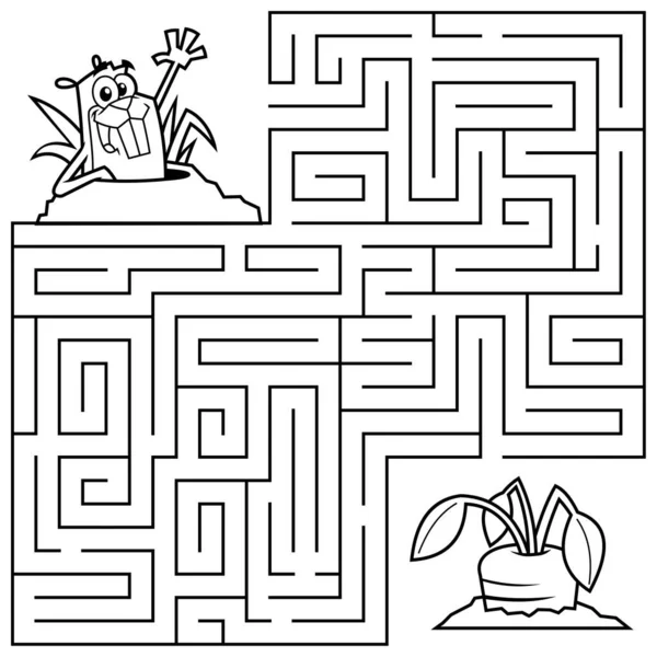Cartoon Maze Juego Educación Para Niños Ayuda Castor Llegar Zanahoria — Vector de stock