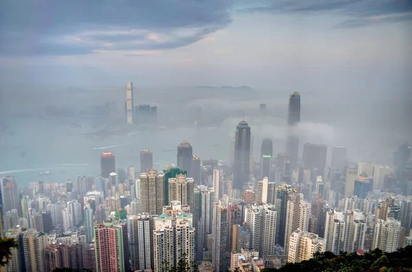 Cloudy Victoria Harbour from the Victoria Peak — Stock Photo, Image