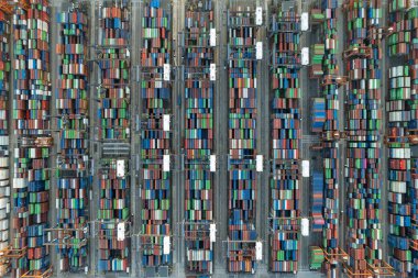 Renkli konteynır terminalinin hava görüntüsü, Ticaret Endüstrisi Hong Kong Çin