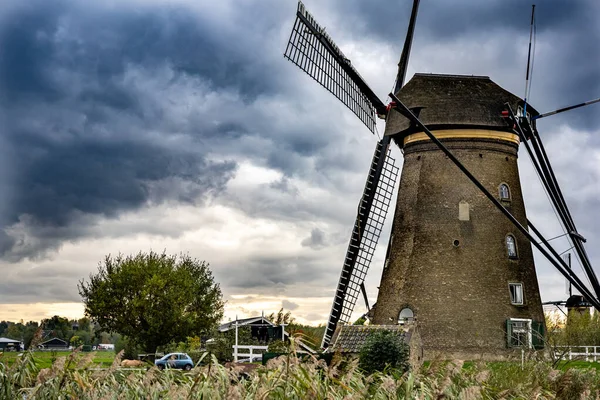 Paysage Hollandais Célèbre Moulins Vent Village — Photo