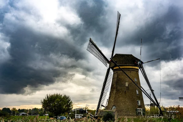 Paysage Hollandais Célèbre Moulins Vent Village — Photo